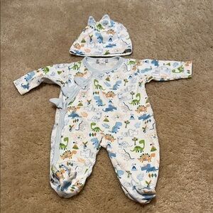 Kissy Kissy Dinosaur Print Kids Baby Footie with Hat